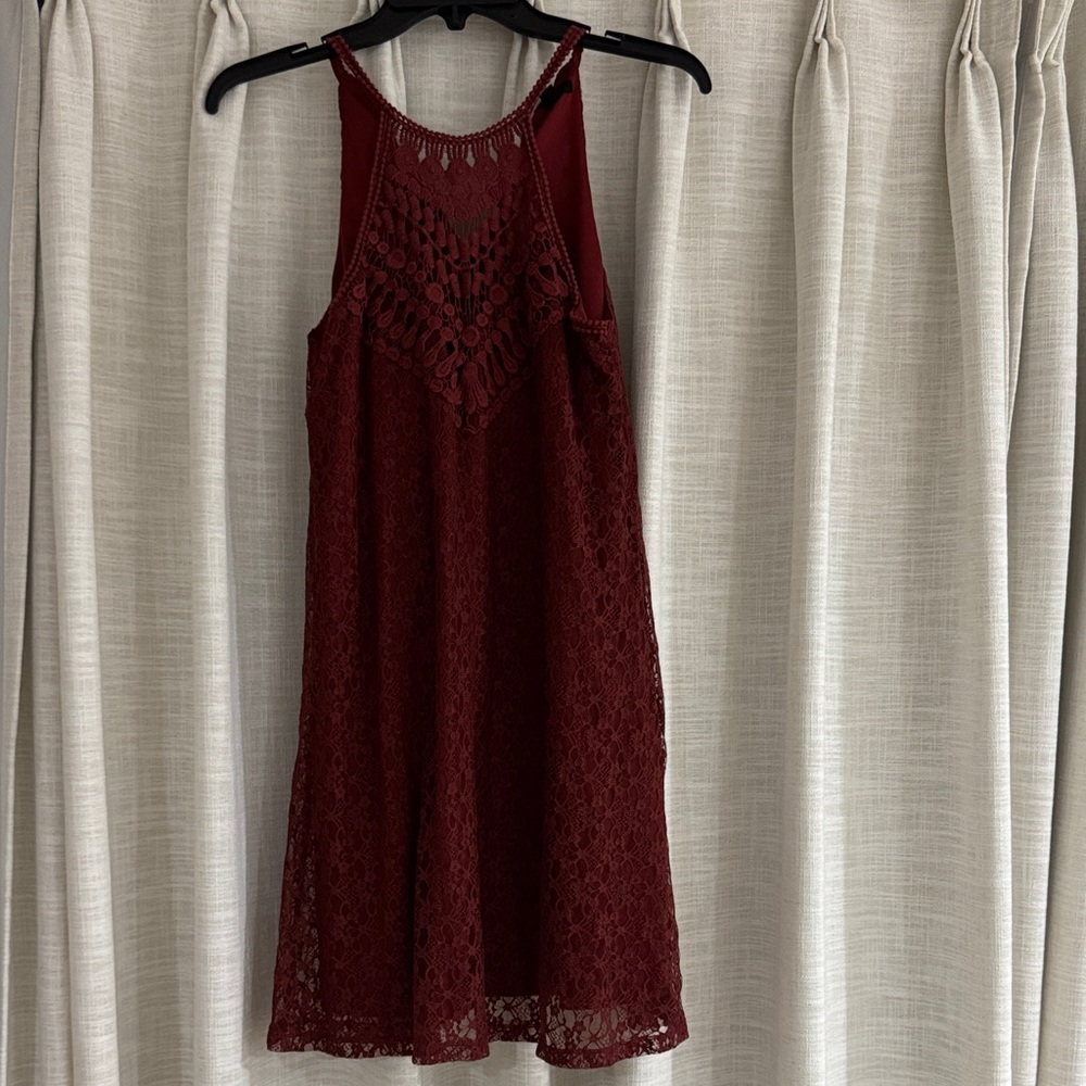 Red Lace Halter Mini Dress